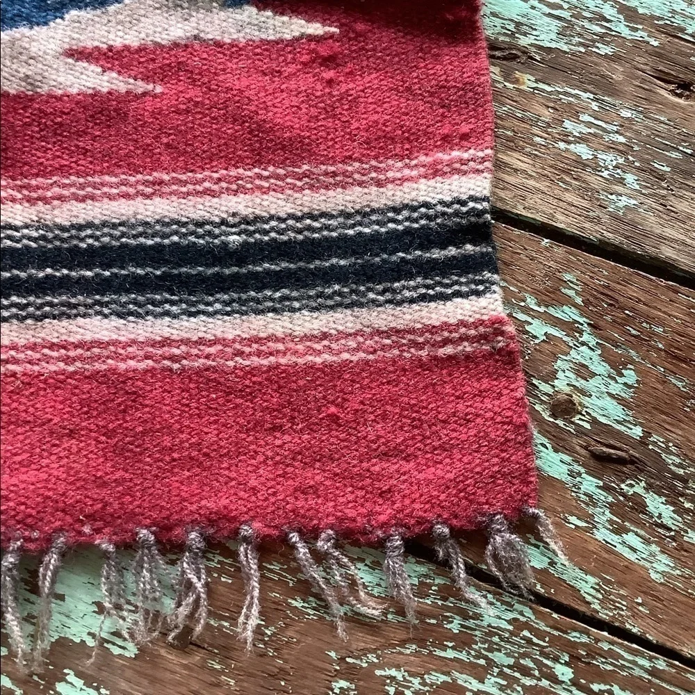 Vintage Fringed Aztec Southwest Bohemian Textile Small Rug Table Decor